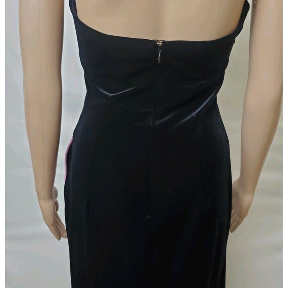 Vtg Betsy & Adam Halter Dress 6 Black Velvet Ruffle Maxi Pink Trim Whimsigoth - Picture 6 of 12
